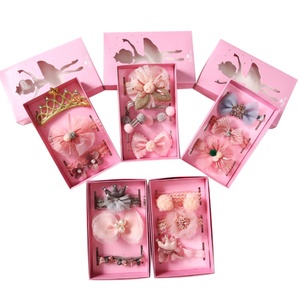 Set copricapo elasticizzato per bambini con fiocco da ragazza con corona di pizzo cravatta per capelli in tre pezzi con scatola per bambine - Product Image 1