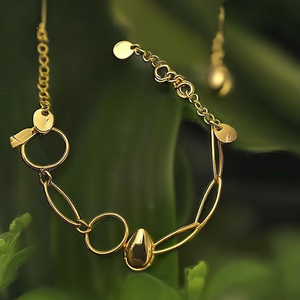 Pulsera de Cadena de Eslabones de Moda, Chapada en Oro PVD, Acero Inoxidable 316L, Diseño de Dije en Forma de Lágrima, Sostenible y Resistente - Product Image 3