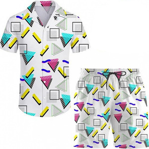 半袖3Dプリントハワイアンシャツと半袖ショーツメンズセット - Product Image 5