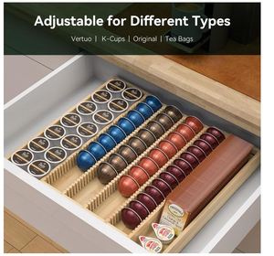 Support de rangement en bambou extensible plus grand personnalisé pour insérer un tiroir de comptoir Stockage des sachets de thé <span class=keywords><strong>Nespresso</strong></span> Vertuo Capsules - Product Image 2