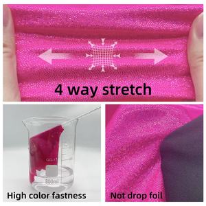 Kain Spandex Nylon 4 Arah Stretch dengan Cetakan Foil Metalik Mistis Hologram Neon Berkilau untuk Pakaian Renang dan Pakaian Tari - Product Image 3