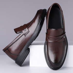 Mocasines de Cuero para Hombre con Punta Redonda, Suela de Goma para Aumentar la Altura, Zapatos de Vestir para Boda, Color Sólido, Forro de Cuero Genuino - Product Image 2