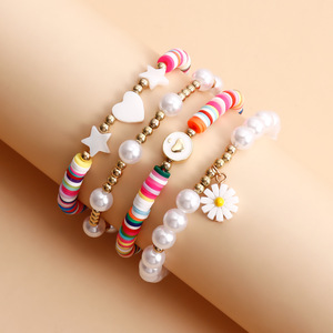 Fancy Day Bohemian Beach Girl Pulsera de cuentas chapada en oro Conjunto de joyería de mujer Shell Star Heart Charm Pulsera de perlas de imitación - Product Image 5