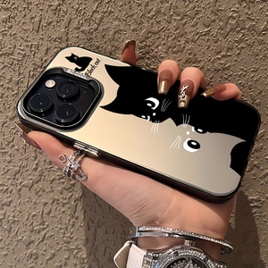 Custodia per cellulare con gatto nero simpatico per <span class=keywords><strong>iPhone</strong></span> 15 17 13 18 Pro Max, cover antiurto colorata argento - Product Image 2