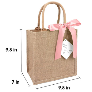 Sac fourre-tout en toile de jute à rayures, avec sangle en ruban rose et impression de logo personnalisé pour la publicité (vente en gros) - Product Image 2