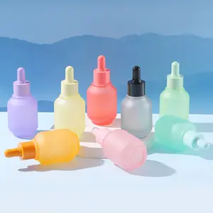 Free Sample Macaron Stock 1oz Color Lantern Shape Bottle Frost Serum Bottle 30ml Glass Essential Oil Dropper Bottles