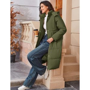 Long Winter Coat For <b>Women</b> Hooded Puffer <b>Jacket</b> Thickened Midi Length Zip Front Parka Outerwear Windproof Quilted Design - Product Image 6