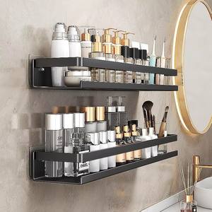 Organisateur de salle de bain moderne à fixer au mur, adhésif, noir, étagère de douche en métal <span class=keywords><strong>sans</strong></span> perçage, design carré - Product Image 1