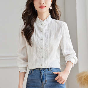 <span class=keywords><strong>Camicia</strong></span> da donna giapponese con colletto a risvolto piccolo e maniche lunghe bianche, nuova collezione autunnale, stile giovanile - Product Image 2