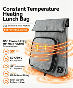 Sac à déjeuner thermique chauffant USB, logo personnalisé, taille et matériau au choix, sac isotherme portable pour garder les aliments au chaud, pour le bureau, le camping, les adultes - Product Image 6