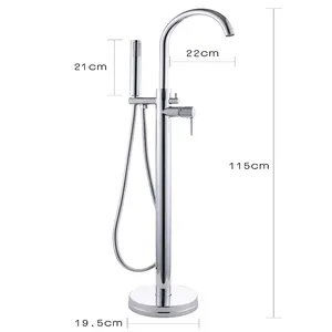 Stainless steel Tube Freestanding Floor Mixer Tap Single Lever Plating Bath Floor Standing Tap