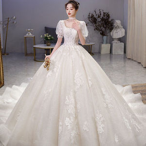 Forest Themed Light Wedding Dress Princess Waistline Square Collar Ball Gown Embroidered Lace Net Vintage <b>Floor</b> Length Long - Product Image 1