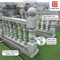 Balustrade en granit G603 de qualité supérieure, balustres et poteaux sculptés à la main avec embout sphérique pour rampe d'escalier et main courante
