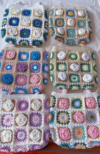Handmade Woven Bag Camellia Customizable Crochet Yarn Granny <b>Square</b> Floral Shoulder Knitted Vacation Aesthetic Ready Bags - Product Image 5