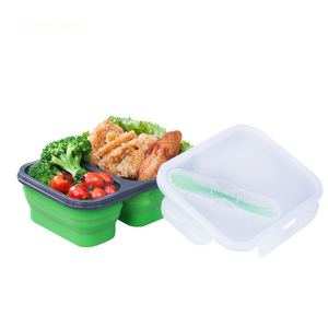 2 <b>Compartments</b> Silicone Bento <b>Box</b> <b>with</b> Spoon Fork Collapsible Silicone Bento <b>Lunch</b> <b>Box</b> Container - Product Image 5