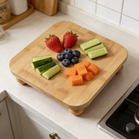 Verhoogd bamboe snijplank met poten, verhoogd bamboe serveerplateau voor voedselbereiding & charcuterie, set van organische houten snijplanken