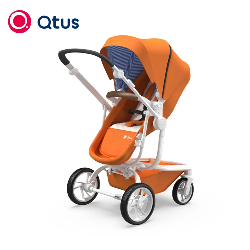 QTUS Spider-รถเข็นเด็กทารกขนาดกะทัดรัดพิเศษกรอบอลูมิเนียมน้ำหนักเบาและมั่นคง10.6กก. กรอบสีส้มขาว
