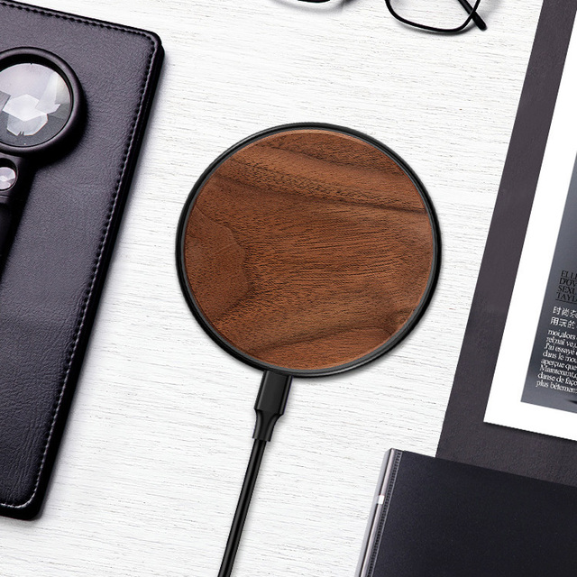 Ultra Slim Bamboo Wooden 15w Wireless Charger Pad Custom Logo 10w 15w Wireless Charger Plate Phone Chargers for Iphone