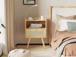 Modern Easy Assembly Wholesale <strong>Cheap</strong> Wood Rattan Drawer <strong>Bedside</strong> <strong>Table</strong> Bedroom Furniture Nightstand <strong>Set</strong> <strong>2</strong> for Bed Rooms - Product Image 2