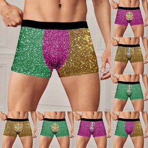 Newest Shiny Green Purple Underwear Mardi Gras Print Mens Briefs <strong>Shorts</strong> - Product Image 1