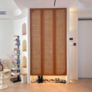 Porte de placard coulissante en bois massif et rotin de style chinois rétro, imperméable, avec double cloison pliante pour villa et appartement - Product Image 1
