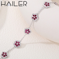 925 Sterling Silber Labor-Rubin Blumen-Armband Birnenförmiger Roter Edelstein Moissanit Halo Verstellbare Kette Damenschmuck Geschenk Großhandel