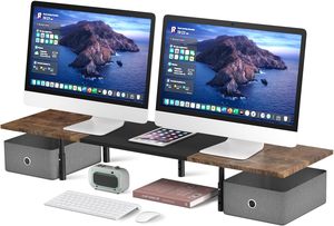 Extra Large Dual Monitor Stand Riser with Two <strong>Drawers</strong> for 2 Monitors with Storage <strong>Desktop</strong> Organizer - Product Image 2
