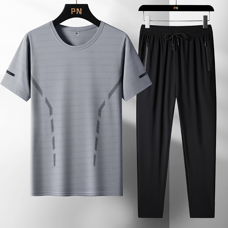 Gris [camiseta] + Negro [[traje de dos piezas de calzoncillos boxer]