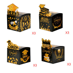 12 pièces/paquet Boîtes en carton en forme de chapeau de remise de diplôme pour bonbons, cadeaux, chocolats, emballage pour la décoration de fête de remise de diplôme - Product Image 6