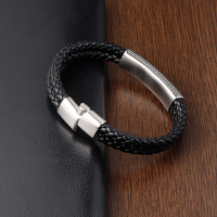 Bracelet en cuir tressé double couche tendance avec fermoir magnétique en acier inoxydable, charme en cuir de vachette véritable