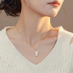 Adorable Little <b>Rabbit</b> Shell Natural Freshwater Pearl Pendant Luxury <b>Light</b> Temperament Collarbone Chain Necklace - Product Image 1