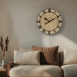 Horloge murale de style ferme 18 pouces en bois chiffre romain décoratif horloge en bois mains Quartz horloge circulaire personnalisée