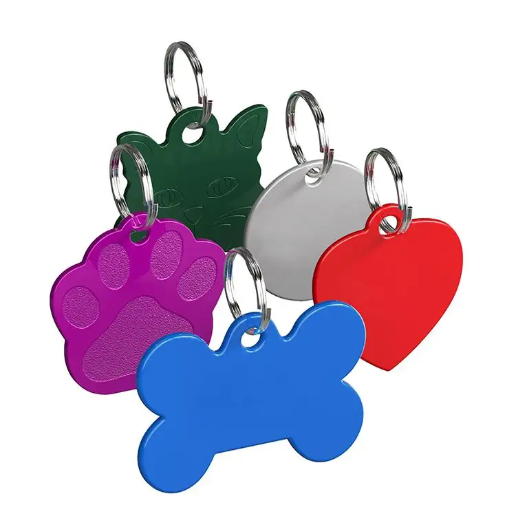 Regalo promocional Etiquetas de metal de aluminio anodizado Logotipo personalizado Grabado Colgante Tarjeta de identificación de mascota Nombre Collar Etiqueta de perro simple