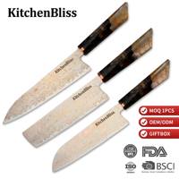 Coffret de couteaux de chef personnalisés Kitchenbliss, 33 couches, cuivre tricolore, couteau Nakiri en damas, couteau forgé à la main Vg10