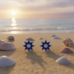 Pendientes de estrella azul marino con engaste de bisel de piedra blanca para mujer, joyería de moda - Product Image 2