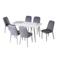 Table à manger en pierre avec 6 chaises en tissu Mobilier de cuisine coloré pour la maison, l'hôtel et l'atelier