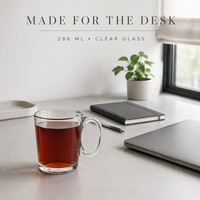 Mug Kopi Kaca Bening 286ml, Badan Polos, Gagang Bulat, 9.7oz 275g 82mm, Perlengkapan Kopi Kafe, Alas Kokoh, Pasokan Grosir