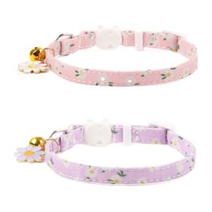 Collares Florales para Gatos con Campanas, Diseño de Liberación Rápida para Gatos Pequeños, Todas las Temporadas, Colores Rosa y Lavanda - Product Image 1