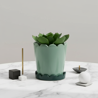 Pot Bunga Keramik Berlapis Kustom dengan Nampan dan Lubang Drainase, Planter Taman Luar Ruangan Modern