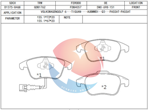 <span class=keywords><strong>Pastiglie</strong></span> Freno SDCX SP2098 PN0467 D1375 per AUDI A1 Q3 CITROEN C4 MG <span class=keywords><strong>6</strong></span> PEUGEOT 2008 308 SEAT Altea SKODA Fabia VOLKSWAGEN <span class=keywords><strong>Golf</strong></span> V - Product Image 2