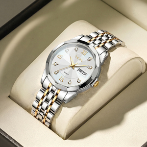 Small Round Dial <b>Calendar</b> Rhinestone Ladies Quartz Watch Two Tone Steel Strap Wristwatch for Women - Product Image 3