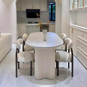 <span class=keywords><strong>Mesa</strong></span> de Comedor Ovalada de Piedra Estilo Roca Francesa, Combinación de <span class=keywords><strong>Mesa</strong></span> y Sillas de Comedor Minimalistas Modernas de <span class=keywords><strong>Alta</strong></span> Gama y Tamaño Pequeño - Product Image 4