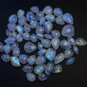 Piedra de cristal Natural en forma de lágrima, piedra lunar azul brillante para curación