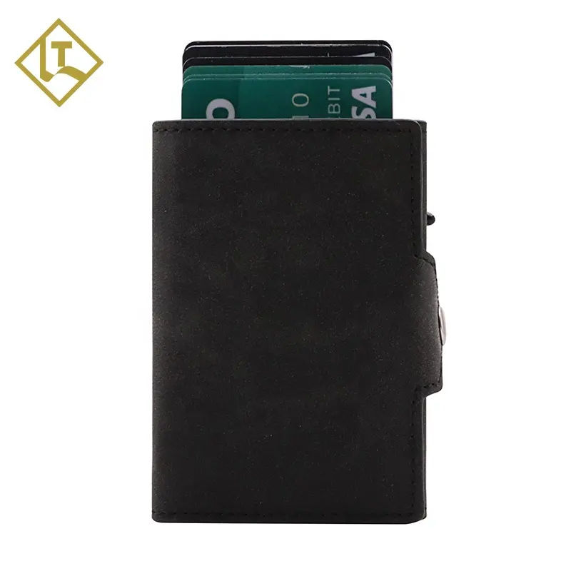 Factory Hot Sale Fashion Business Minimalist Slim Credit Card Holder Men Small PU Leather Pop-up Wallet Smart Wallet