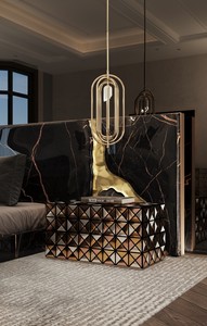 Cabecera de Cama Tapizada en Terciopelo Negro de Lujo Personalizada, Cama Plataforma Ancha con Detalle de Hoja de Oro Agrietada para Recámara Principal - Product Image 4