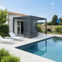 Sweet Home Freistehende Aluminium-Pergola für den Außenbereich, Robuste Motorisierte Lamellenpergola mit Einziehbarem Dach, Wasserdichter Pavillon, Einfach zu Montieren