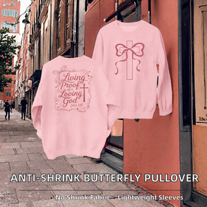 แบรนด์แบร์ดอร์ แอพเพอเรลส์เสื้อสวมหัวผู้หญิงแขนยาวพิมพ์ลายป้องกันการหดตัว ลายผีเสื้อผูกโบว์ทั้งสองด้าน โลโก้ด้านหน้าและด้านหลัง - Product Image 2