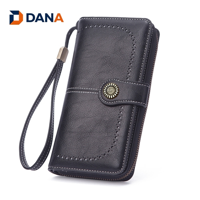 DANA Vintage Oil Wax Leather Long Phone Wallets for Women Fashionable Cash Credit Card Card Holder Wallet