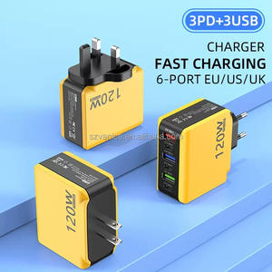 شاحن سريع EU/US/المملكة المتحدة مقبس من نوع C USB + 3 + 3 PD و 6 منافذ شحن سريع من نوع C متعدد المنافذ USB - Product Image 2