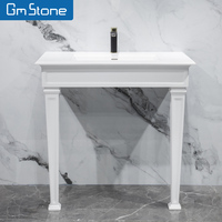 Lavabo sur pied blanc moderne GeMei, rectangulaire, finition mate, en porcelaine et pierre artificielle, pour usage hôtelier